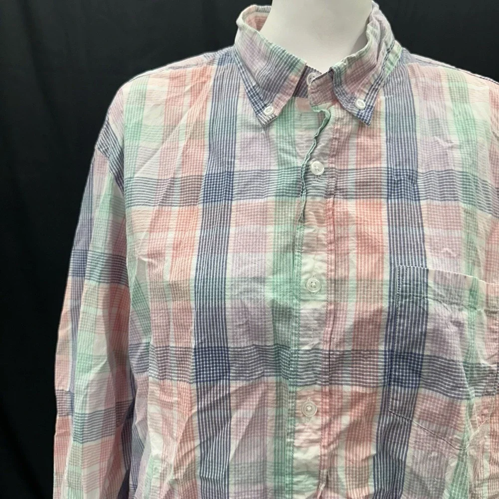 J Crew Shirt Pastel Men's Button Up Shirt XL Slim Fit Flex Washed Plaid Untucked